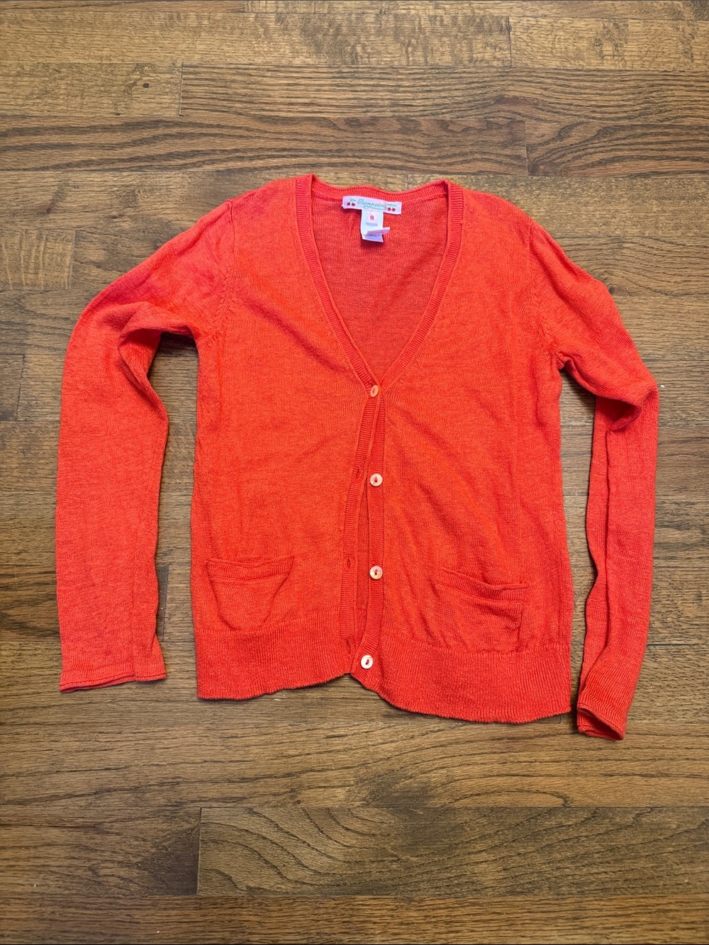 Bonpoint Bright Orange V-Neck Cardigan Sweater
